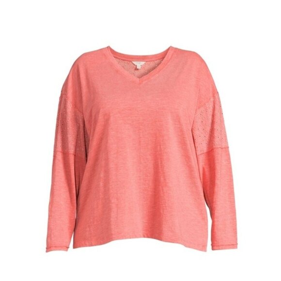 Terra & Sky Women's Plus Size 2X Mixed Media V-Neck Eyelet Top NEW WITH TAGS!! - Picture 1 of 2